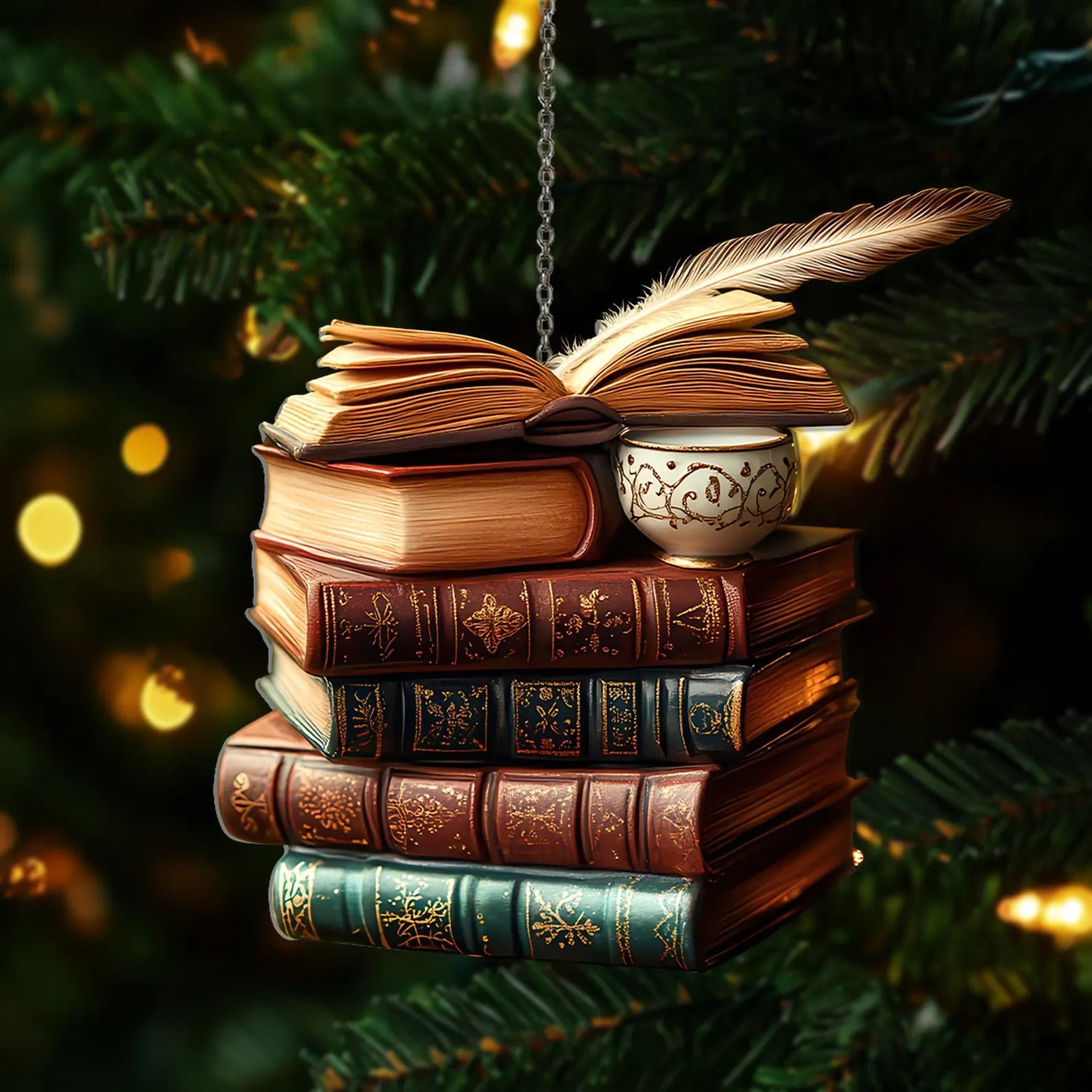 Vintage Book Stack Light Bauble Wood Ornament – Soumora Brand