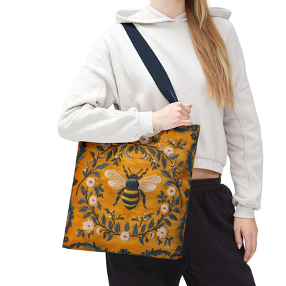 Cute Gold Vintage Floral Bee - Personalized Tote Bag