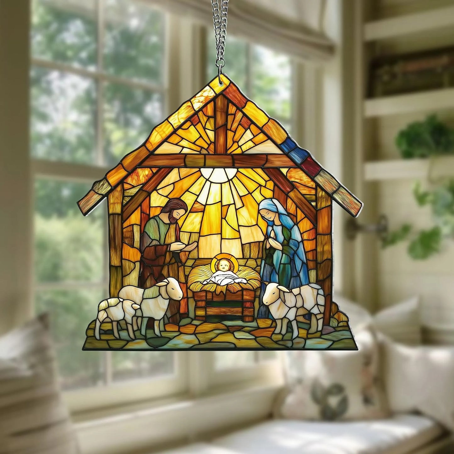 Nativity Scene Acrylic Window, Christian Acrylic Window Hanging