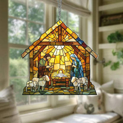 Nativity Scene Acrylic Window, Christian Acrylic Window Hanging