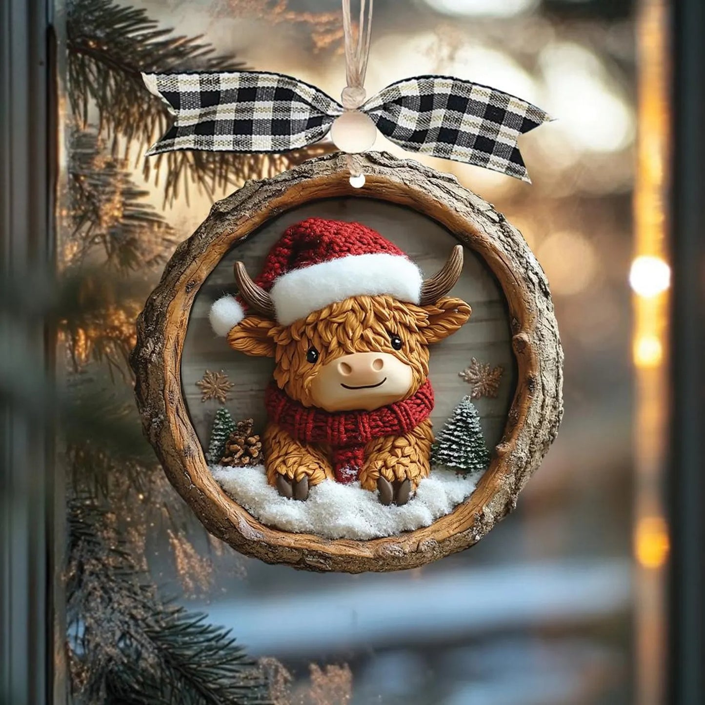 Custom Cute Highland Cow Wood Ornament