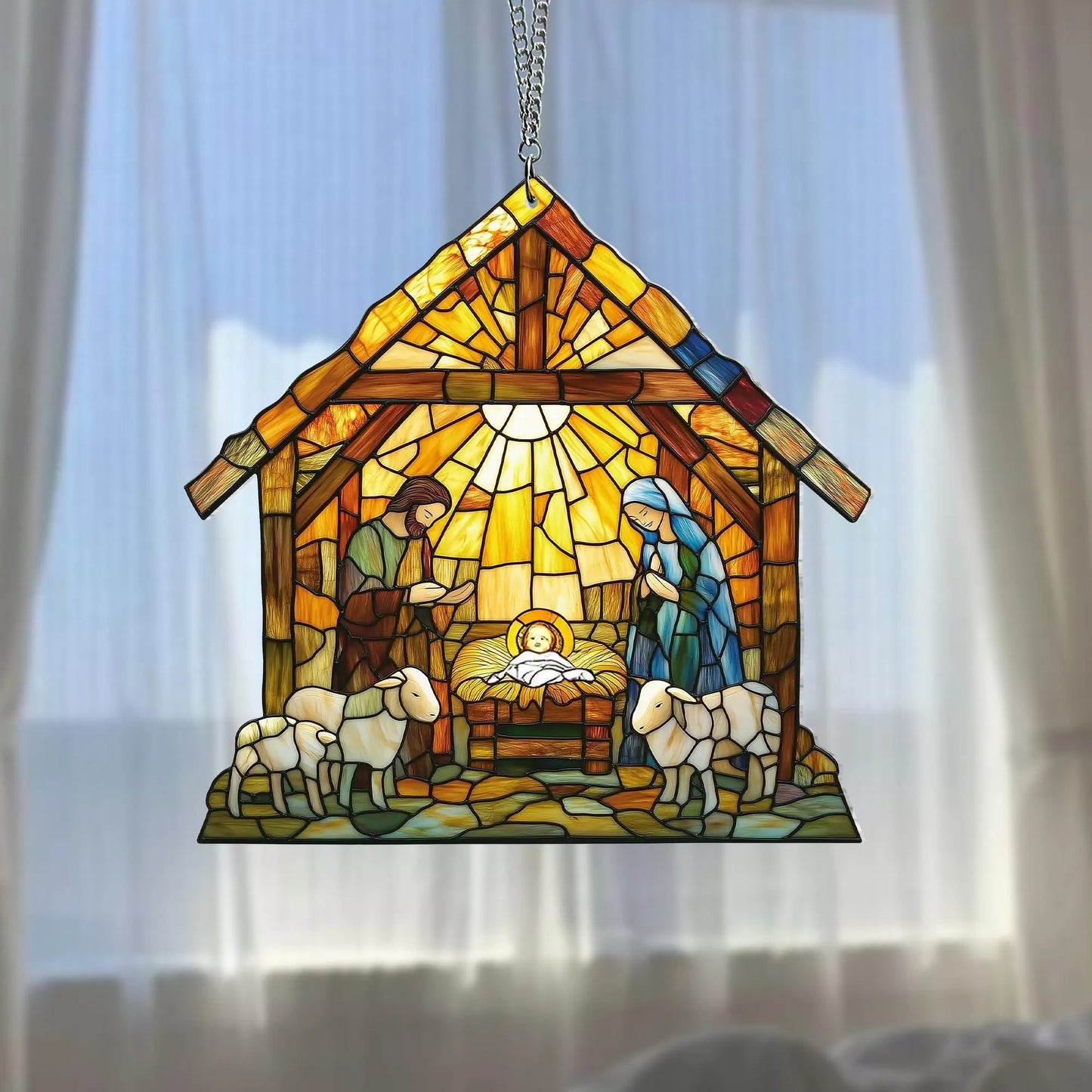 Nativity Scene Acrylic Window, Christian Acrylic Window Hanging