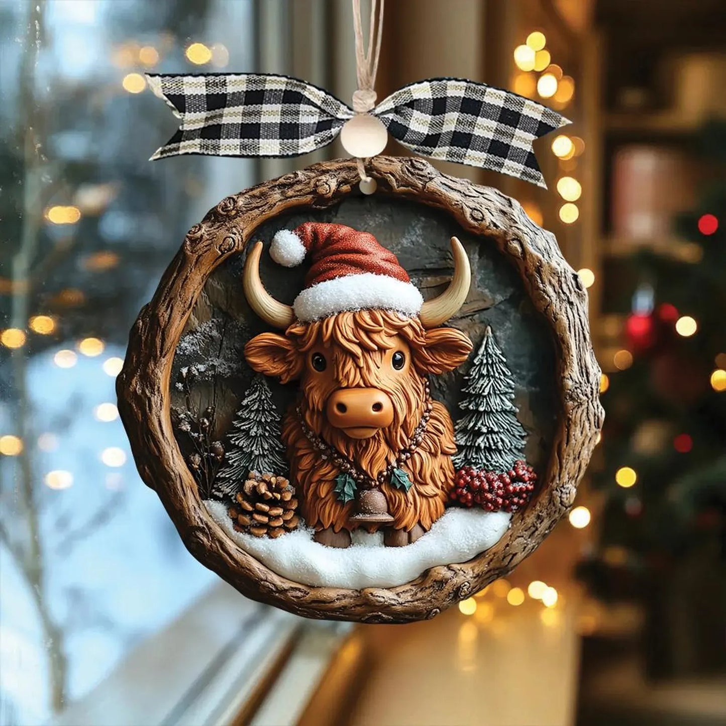 Custom Cute Highland Cow Wood Ornament