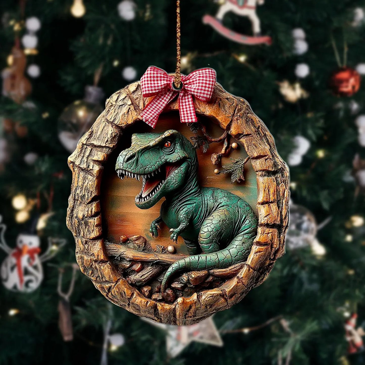Cute Dinosaur Wood Ornament