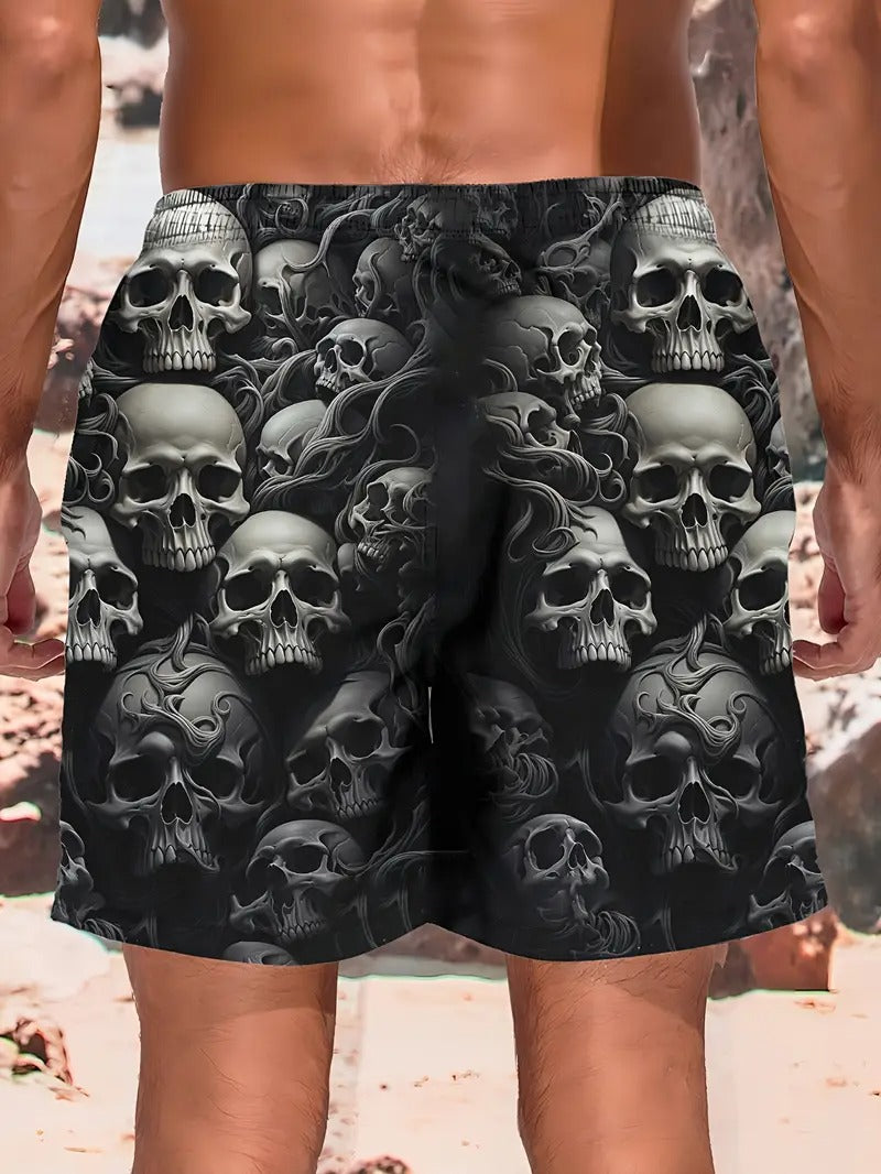 Summer New 3D Skull Print Men's - Beach Short Quick Dry