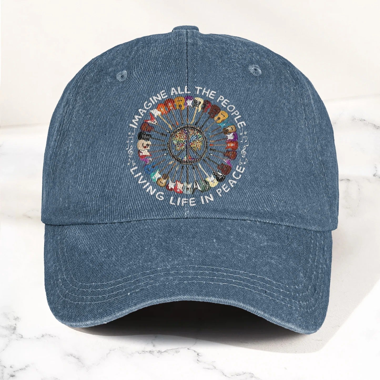 Imagine All The People Living Life In Peace Denim Cap – Retro Music Cap Gift For Dad