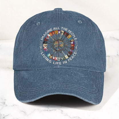 Imagine All The People Living Life In Peace Denim Cap – Retro Music Cap Gift For Dad