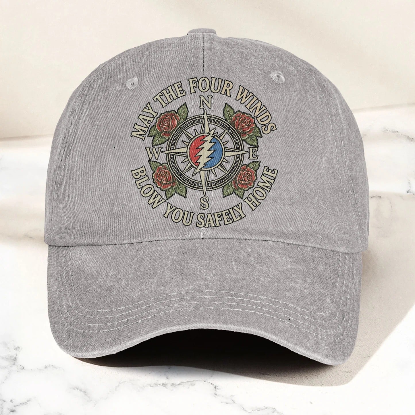 Grateful  May The Four Winds Blow You Safely Home Vintage Band Denim Cap - Retro Vintage Dad Cap Gift For Dad