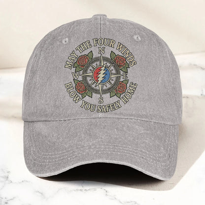 Grateful  May The Four Winds Blow You Safely Home Vintage Band Denim Cap - Retro Vintage Dad Cap Gift For Dad