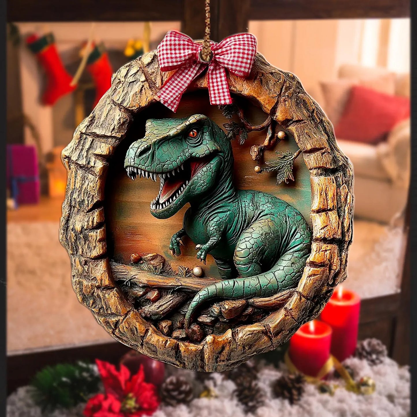 Cute Dinosaur Wood Ornament