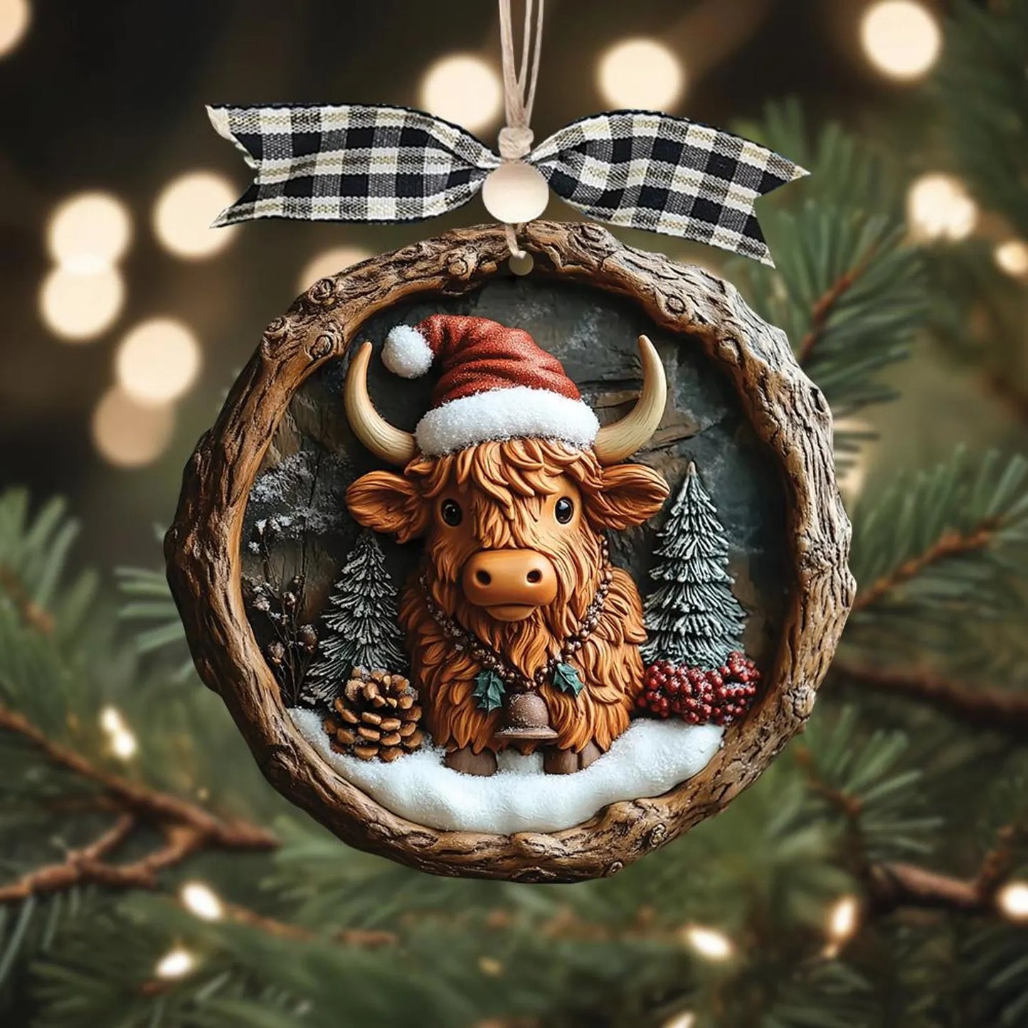 Custom Cute Highland Cow Wood Ornament