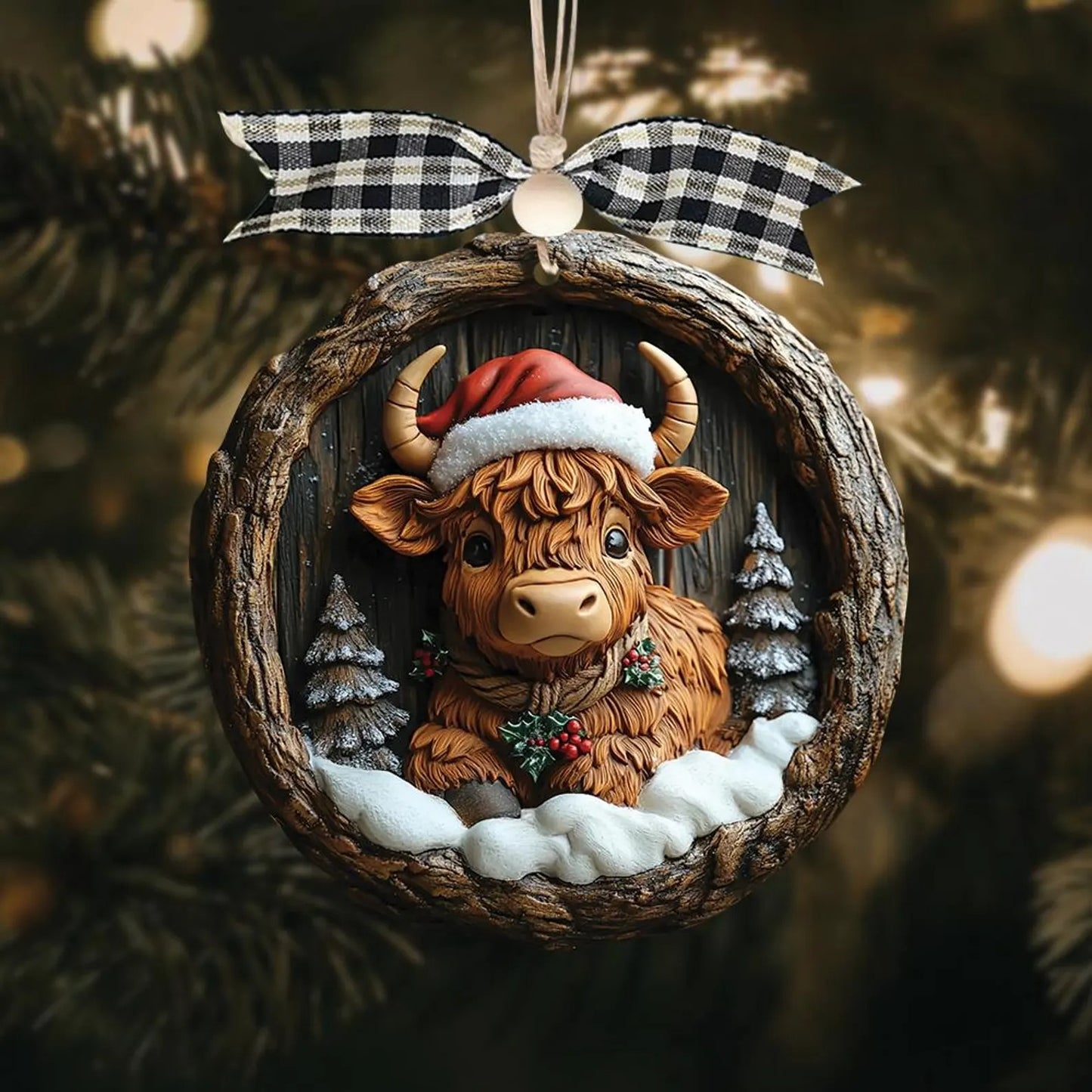 Custom Cute Highland Cow Wood Ornament