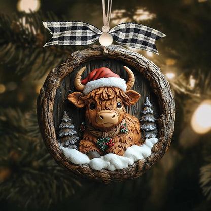 Custom Cute Highland Cow Wood Ornament