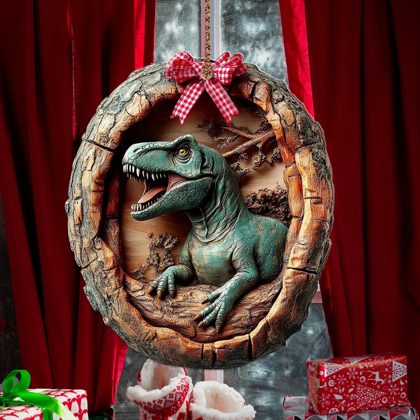 Cute Dinosaur Wood Ornament
