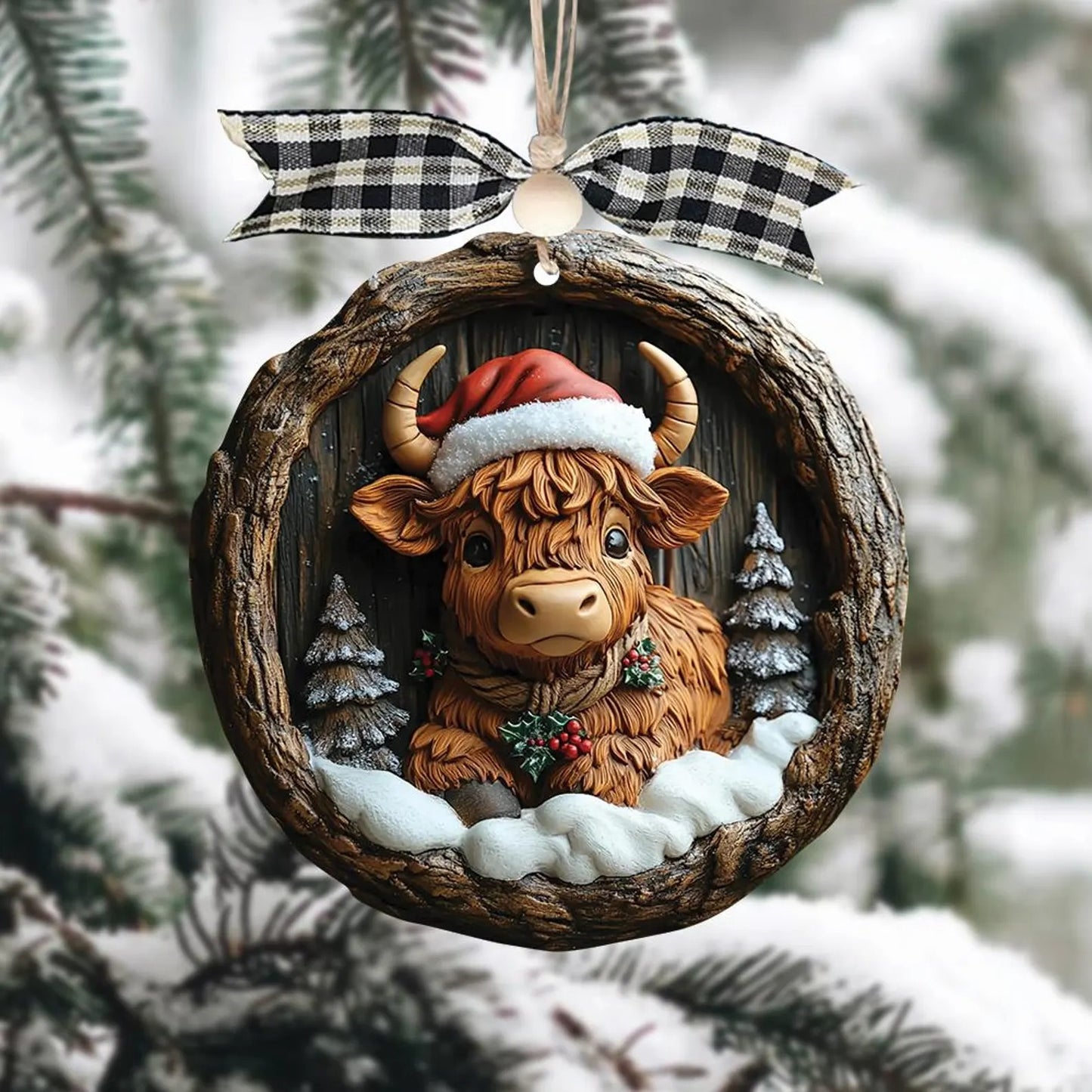 Custom Cute Highland Cow Wood Ornament