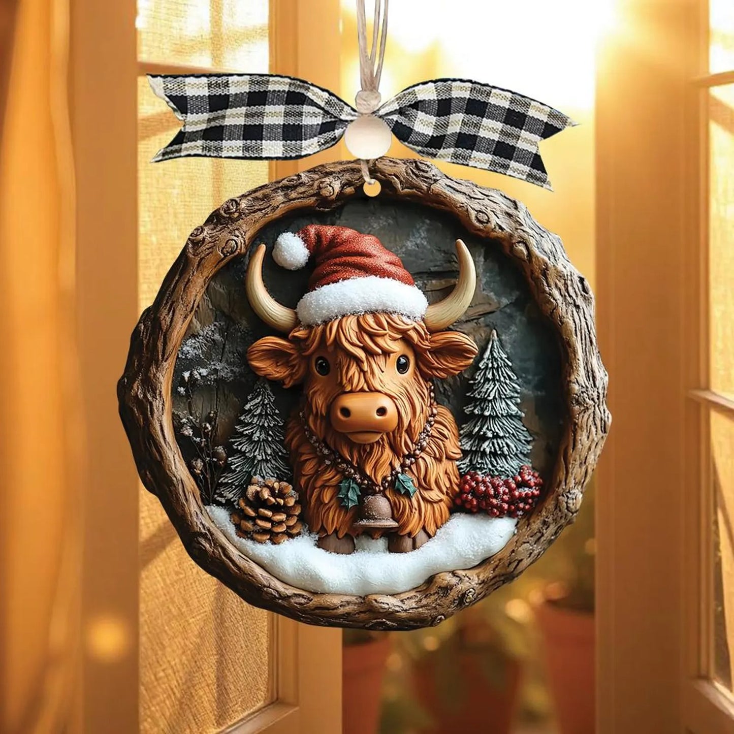 Custom Cute Highland Cow Wood Ornament