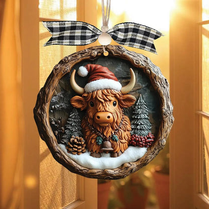 Custom Cute Highland Cow Wood Ornament