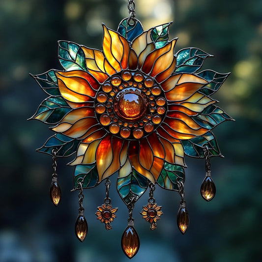 Sunflower Acrylic Suncatcher - Personalized Sunflower Stain Glass Suncatcher