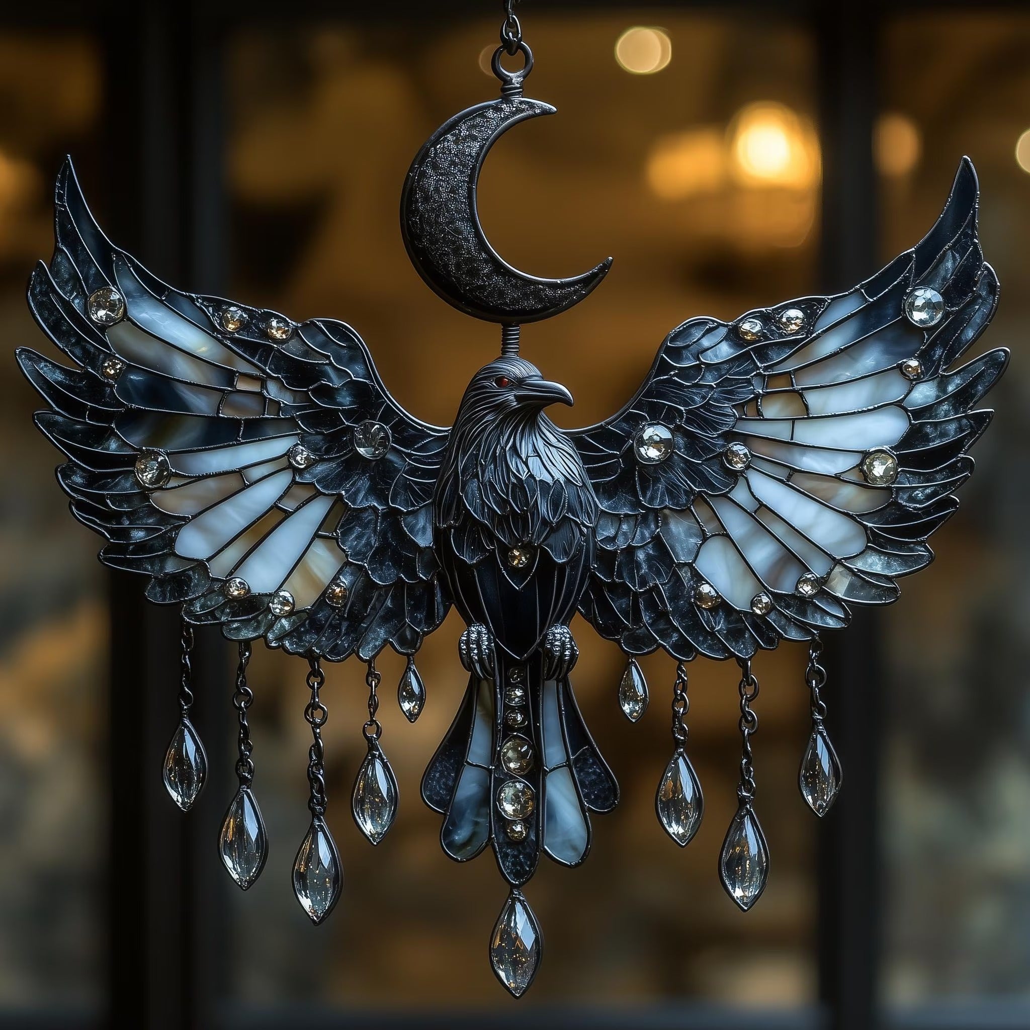 Crescent Moon Raven Acrylic Window, Acrylic Window Hanging – Soumora Brand