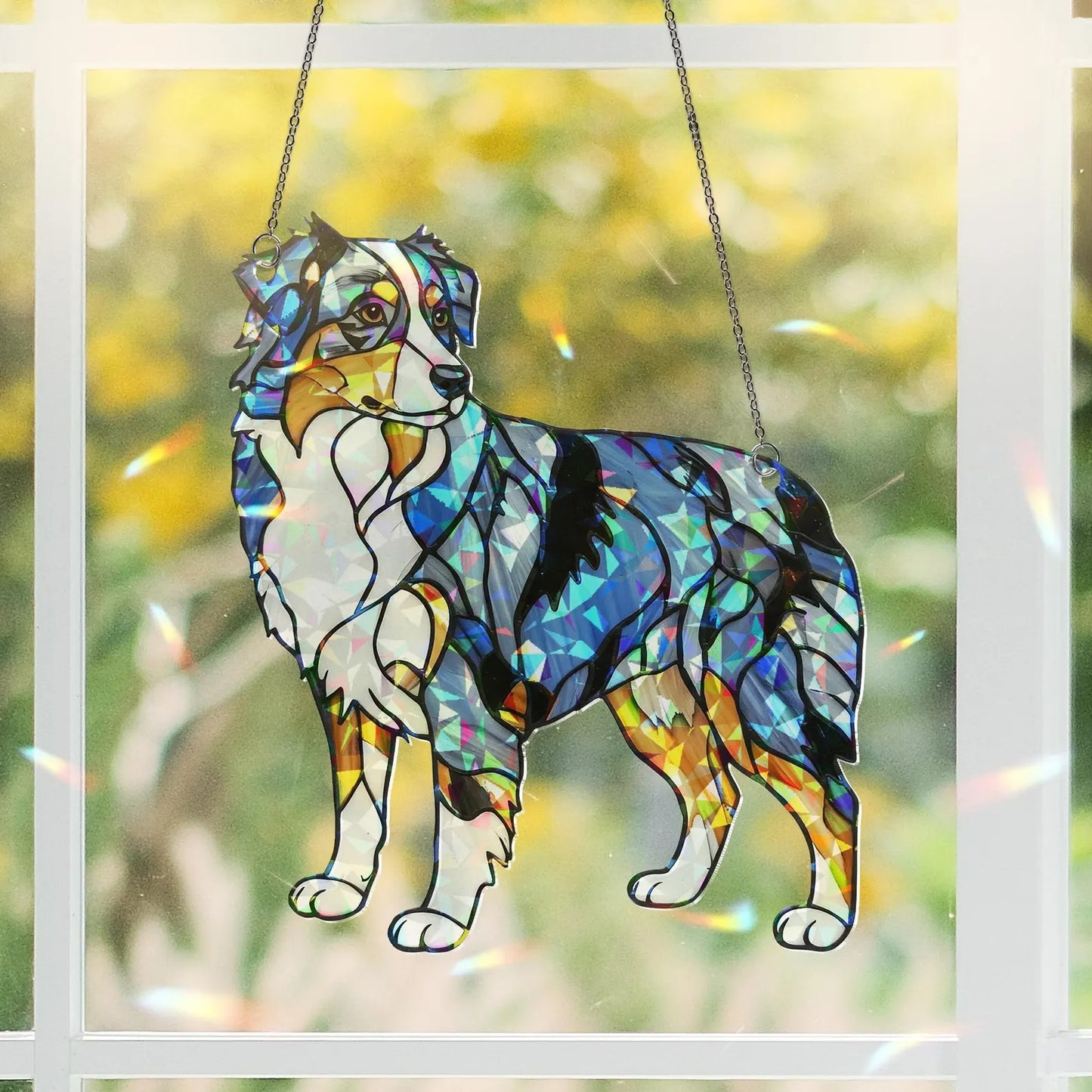 Australian Shepherd Holographic Acrylic Suncatcher Gift for Dog Lover Dad Mom Herder Owner Window Decor Rainbow Pet Memorial