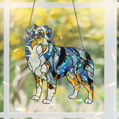 Australian Shepherd Holographic Acrylic Suncatcher Gift for Dog Lover Dad Mom Herder Owner Window Decor Rainbow Pet Memorial