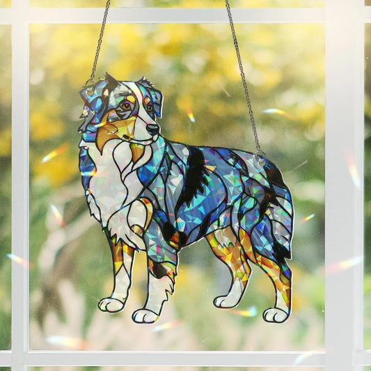 Australian Shepherd Holographic Acrylic Suncatcher Gift for Dog Lover Dad Mom Herder Owner Window Decor Rainbow Pet Memorial