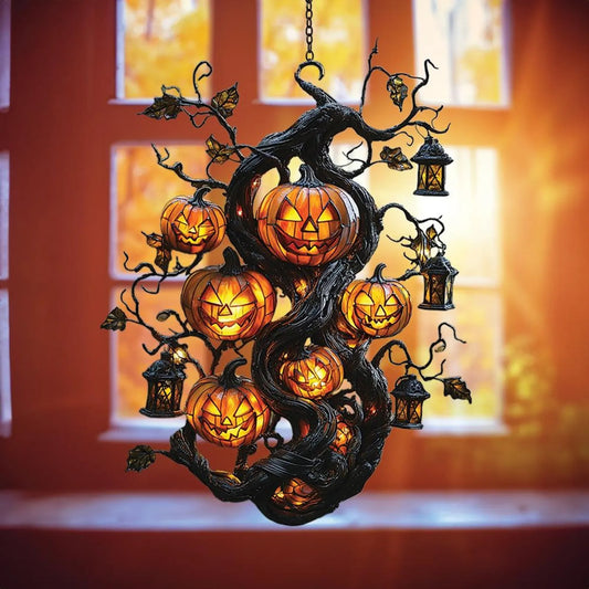 Jack-o’-lantern Tree Acrylic Window, Acrylic Window Hanging