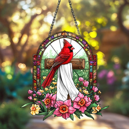 Cardinal Cross Acrylic Window, Christian Acrylic Window Hanging