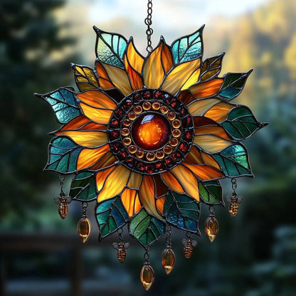 Sunflower Acrylic Suncatcher - Personalized Sunflower Stain Glass Suncatcher