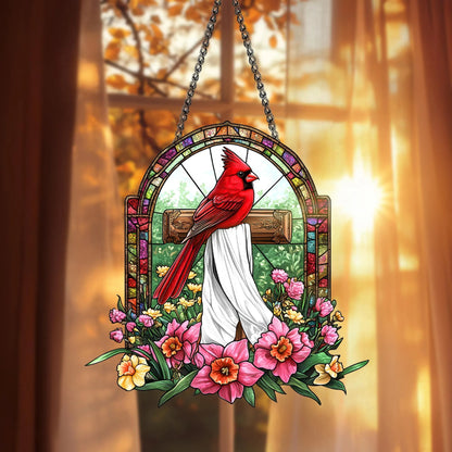 Cardinal Cross Acrylic Window, Christian Acrylic Window Hanging