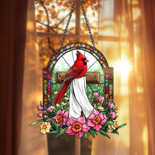 Cardinal Cross Acrylic Window, Christian Acrylic Window Hanging