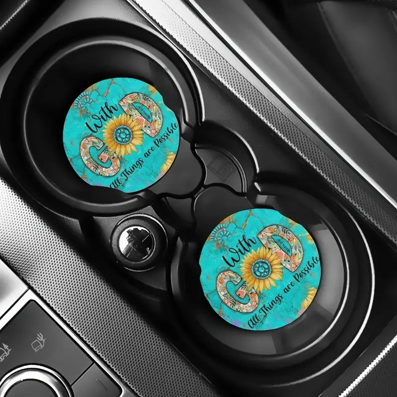 Faith & Sunflower Blessings Car Coaster