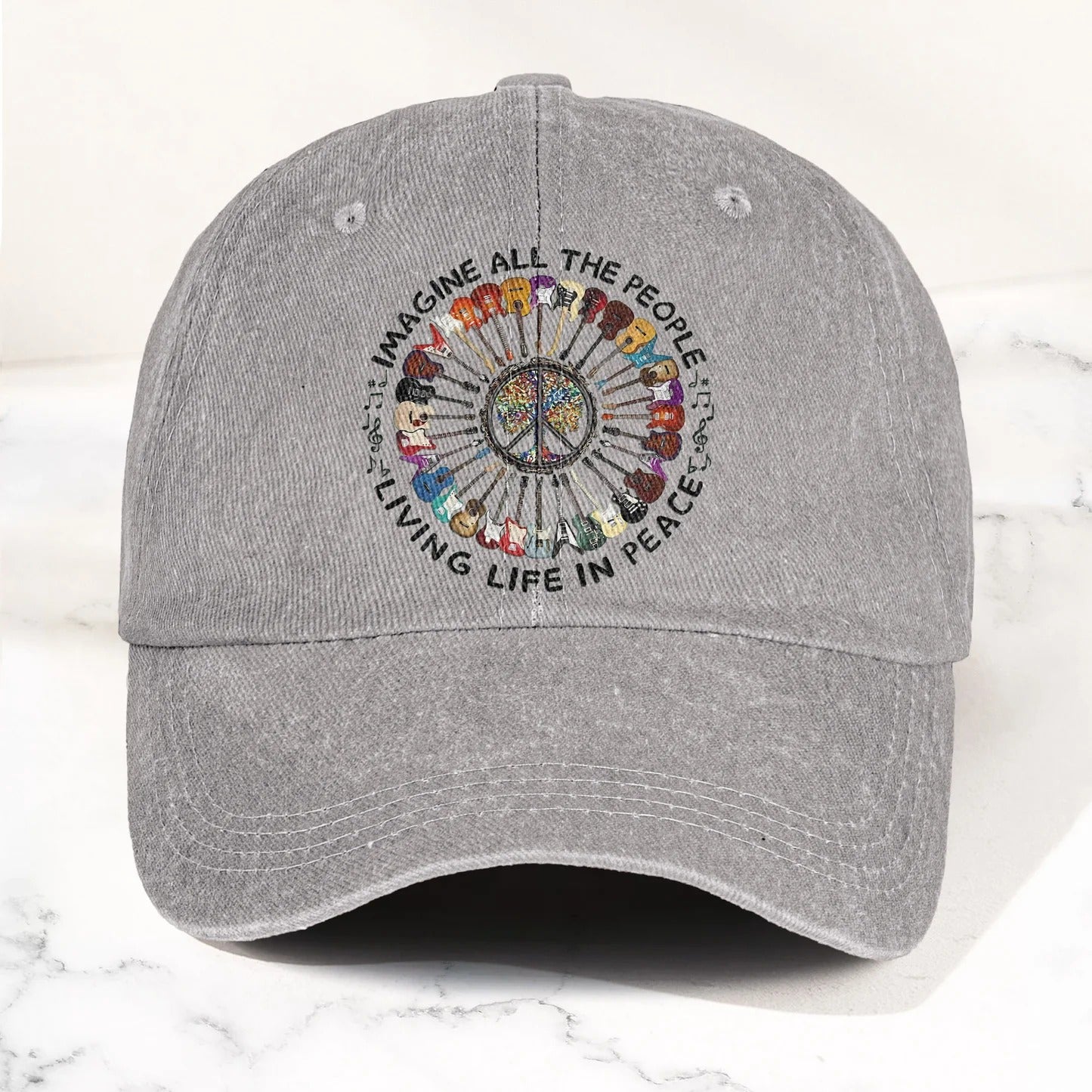 Imagine All The People Living Life In Peace Denim Cap – Retro Music Cap Gift For Dad