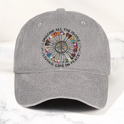 Imagine All The People Living Life In Peace Denim Cap – Retro Music Cap Gift For Dad