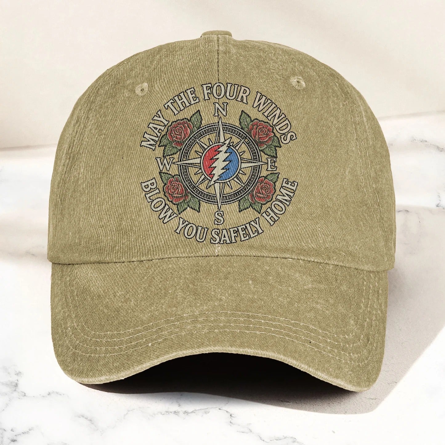 Grateful  May The Four Winds Blow You Safely Home Vintage Band Denim Cap - Retro Vintage Dad Cap Gift For Dad