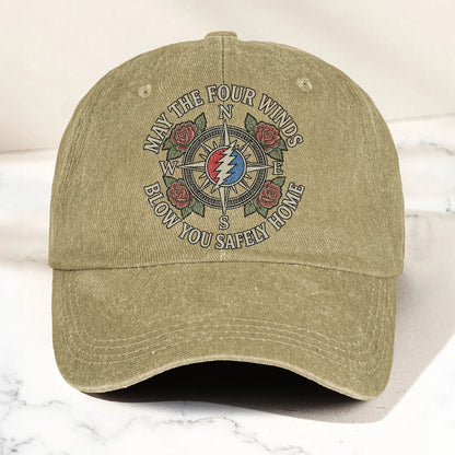 Grateful  May The Four Winds Blow You Safely Home Vintage Band Denim Cap - Retro Vintage Dad Cap Gift For Dad