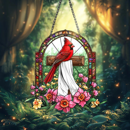 Cardinal Cross Acrylic Window, Christian Acrylic Window Hanging