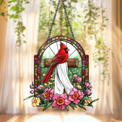 Cardinal Cross Acrylic Window, Christian Acrylic Window Hanging