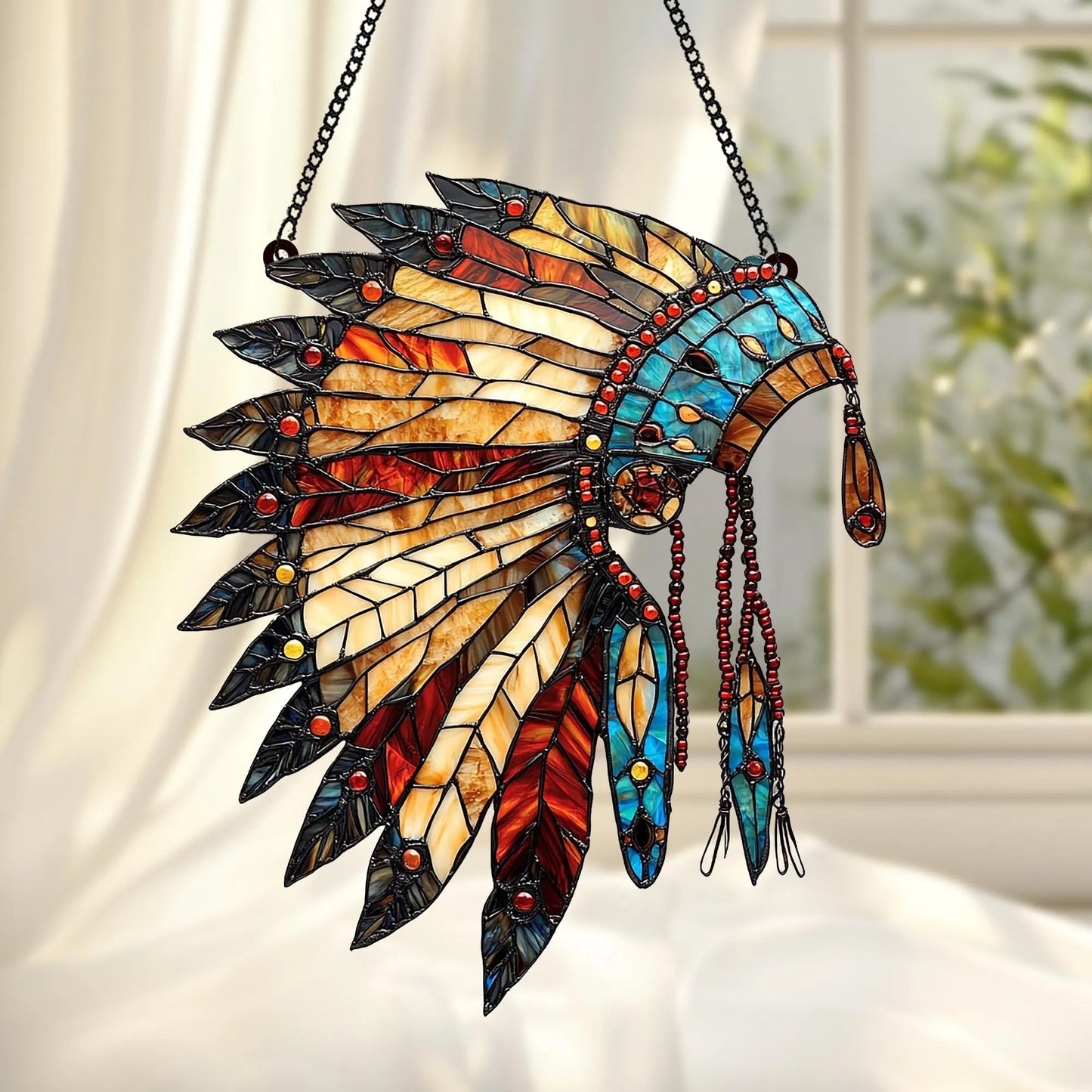 Personalized Feather Headdress Acrylic Window Hanging
