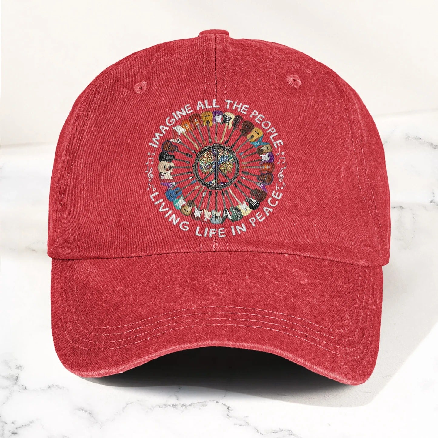Imagine All The People Living Life In Peace Denim Cap – Retro Music Cap Gift For Dad