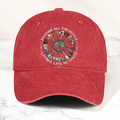 Imagine All The People Living Life In Peace Denim Cap – Retro Music Cap Gift For Dad
