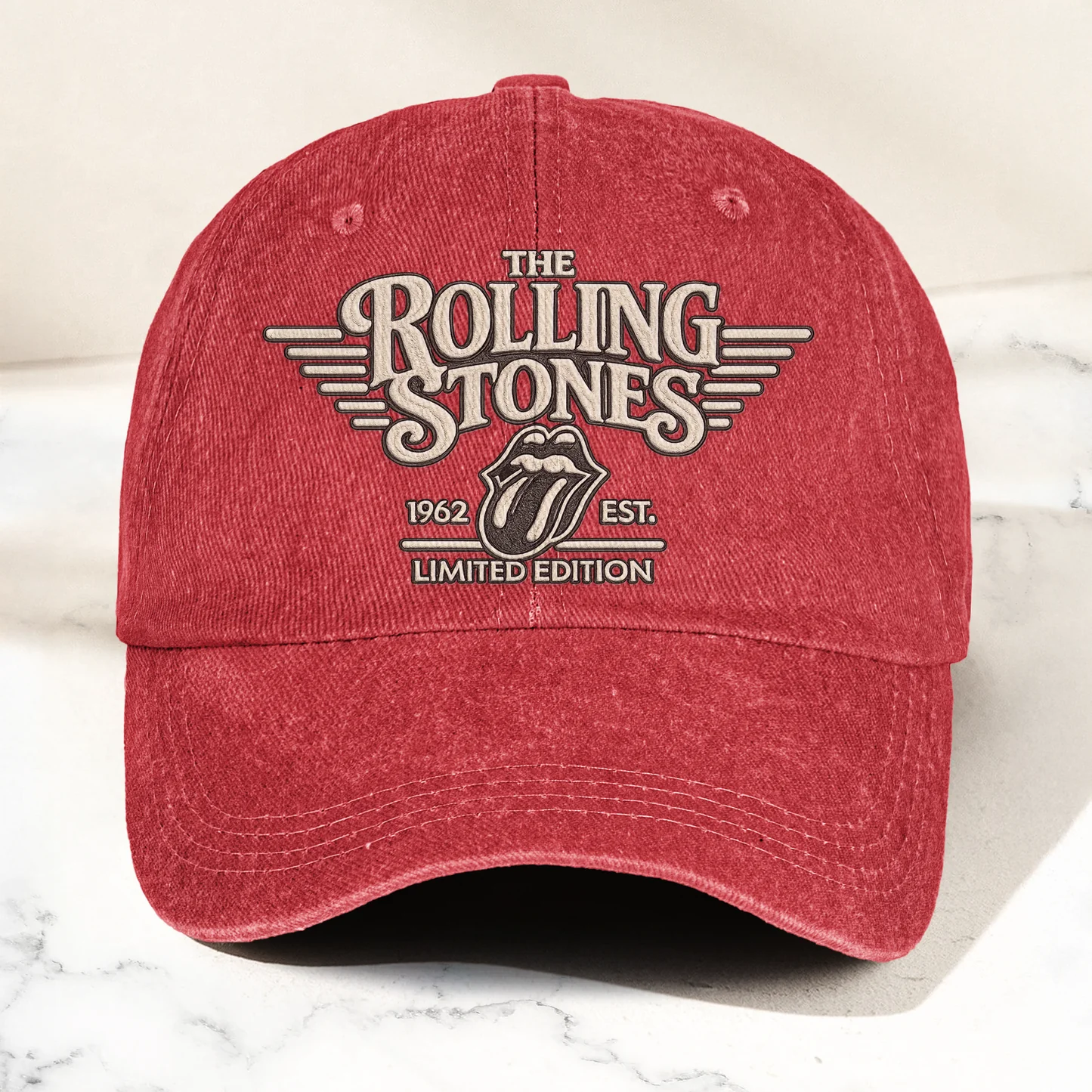 The Rolling Stones Tongue Logo Est 1962 Denim Cap – Retro Vintage Dad Cap Gift For Dad
