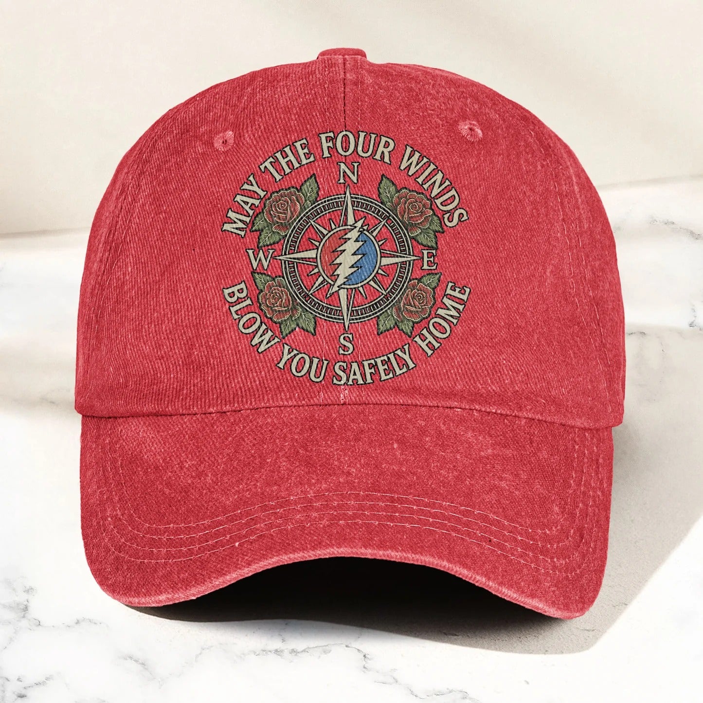 Grateful  May The Four Winds Blow You Safely Home Vintage Band Denim Cap - Retro Vintage Dad Cap Gift For Dad