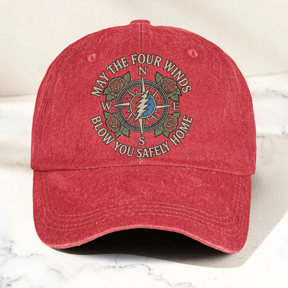 Grateful  May The Four Winds Blow You Safely Home Vintage Band Denim Cap - Retro Vintage Dad Cap Gift For Dad