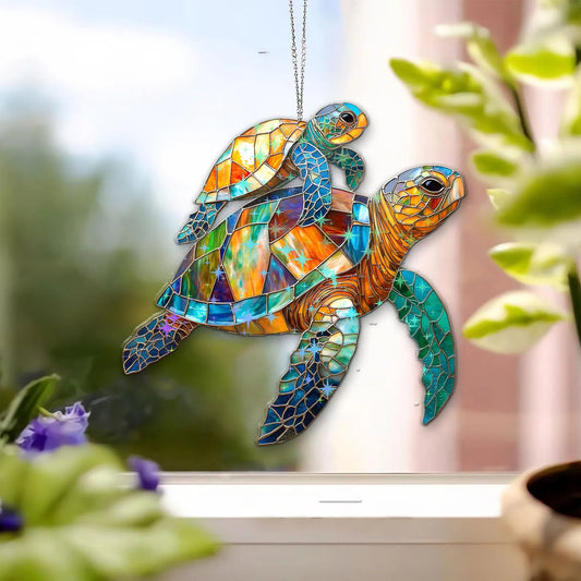 Turtle Mom and Baby Holographic Acrylic Suncatcher