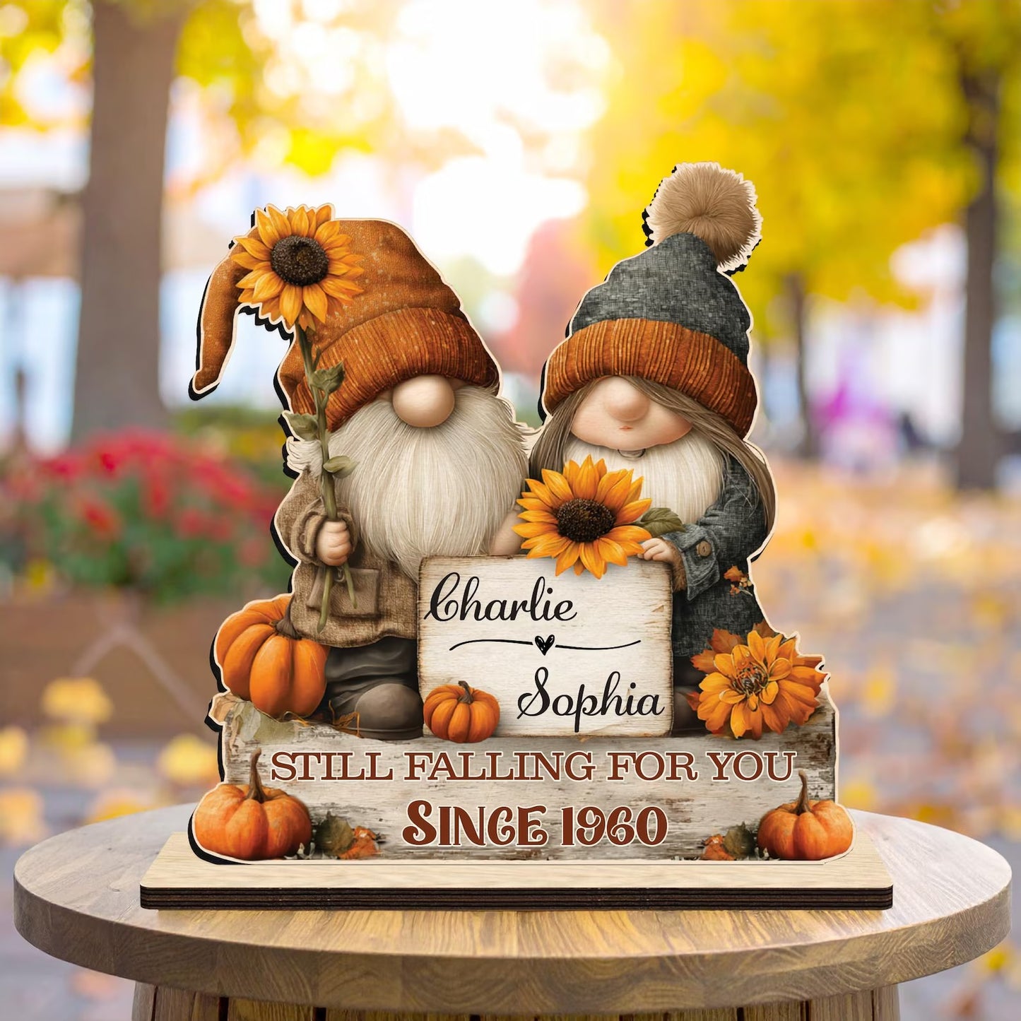 Gnome Couple Growing Old Together Wooden Standing