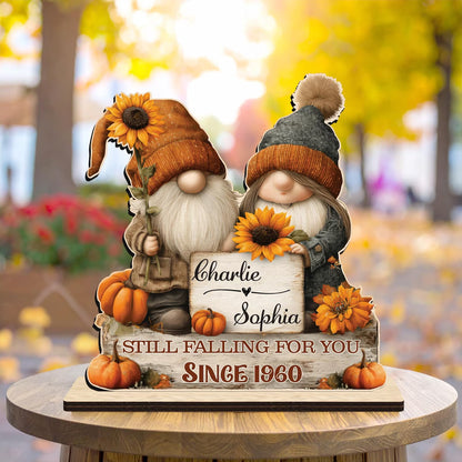 Gnome Couple Growing Old Together Wooden Standing