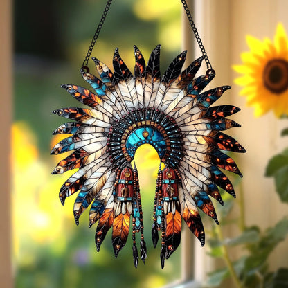 Personalized Feather Headdress Acrylic Window Hanging