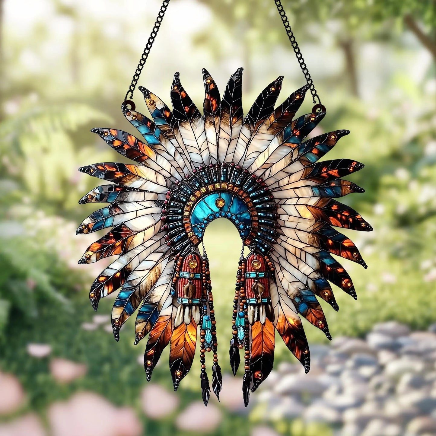 Personalized Feather Headdress Acrylic Window Hanging