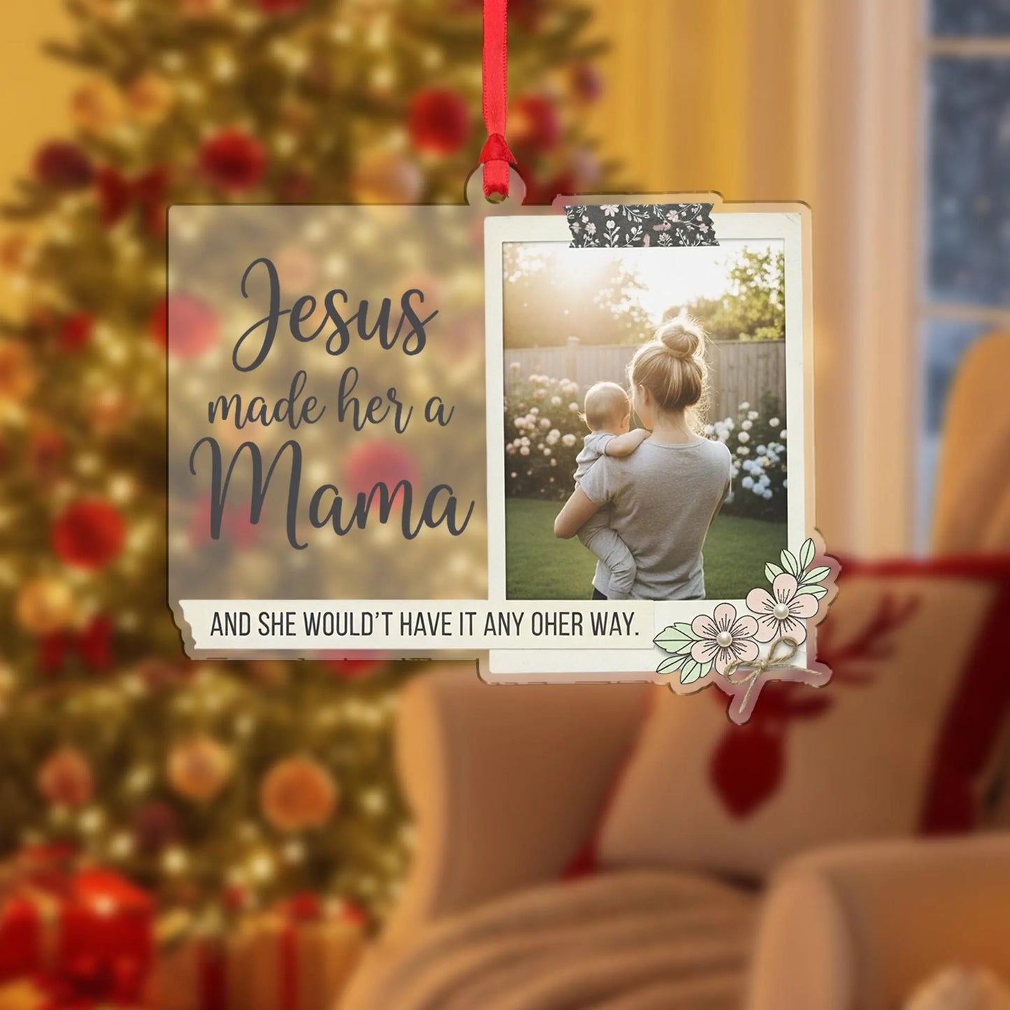 Personalized Acrylic Photo Christmas Ornament, Religious Verse Jesus Made Her a Mama